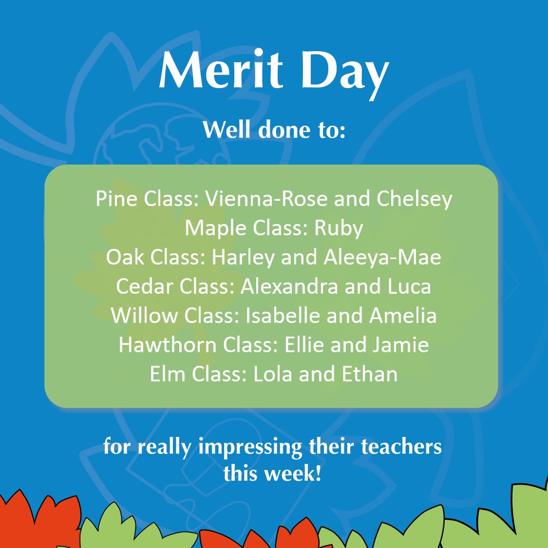 DeanwoodTHAT's tweet photo. Tuesday is Merit Day at Deanwood.    
These children received a green good behaviour certificate:    
Pine - Molly  
Maple - Holly and Henry 
Oak -  Oliver B  
Cedar - Oliver D 
Willow - Darcie-Mae 
Hawthorn - Coby  
Elm - Albus https://t.co/72RZzFYFnQ