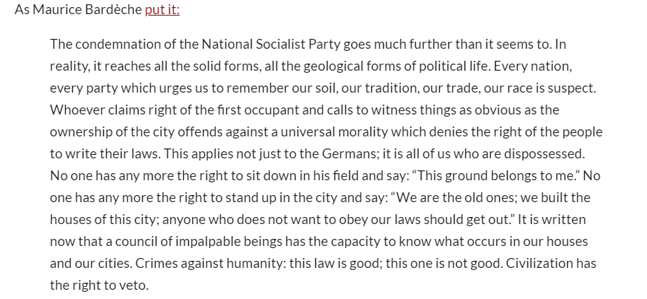 25/25 In an age apparently stripped of metaphysics and grand narratives, the only thing that fills the gap of meaning is the one moral absolute, the absolute evil of Auschwitz.

Everything is bad insofar as it is fascist, and everything is good insofar as it prevents fascism.