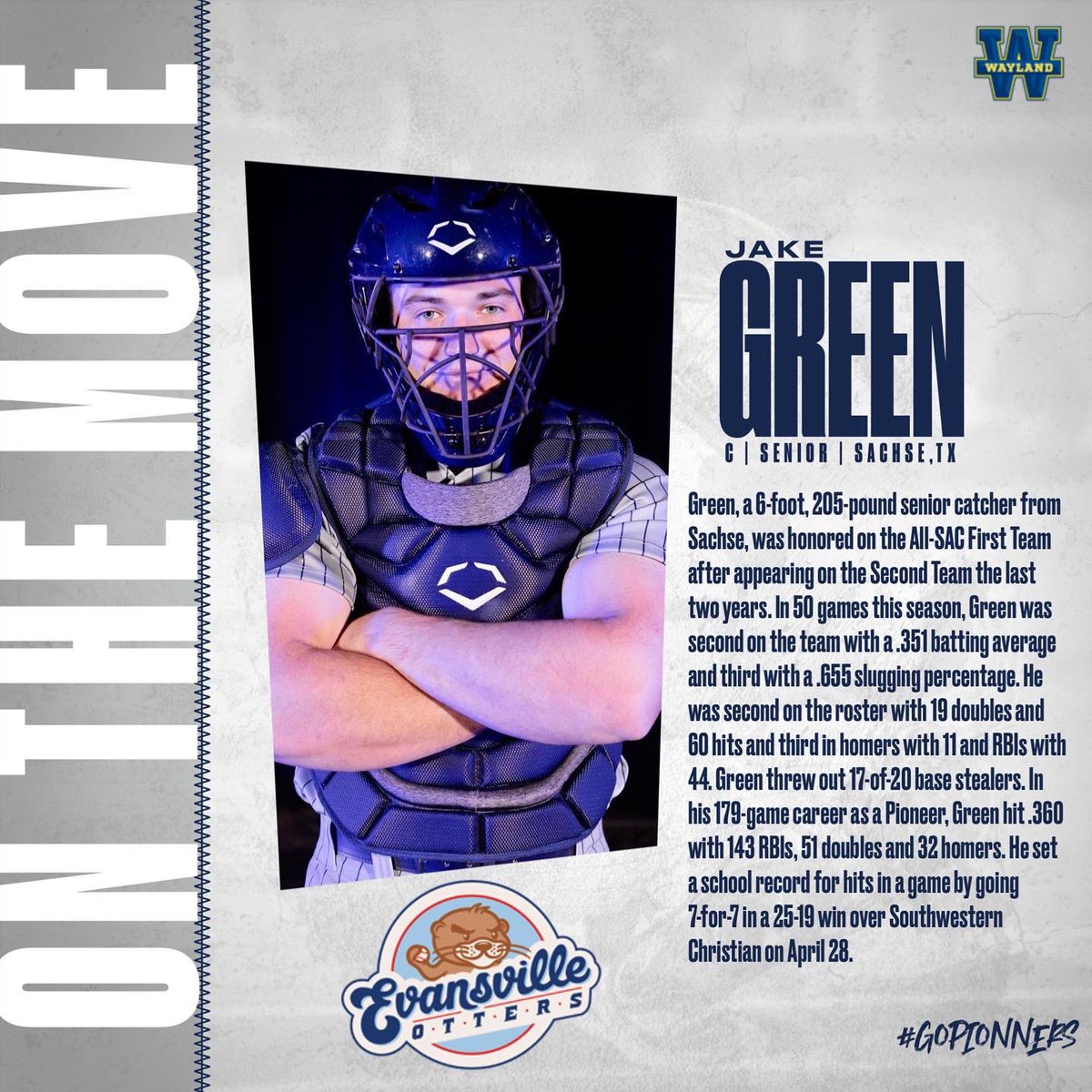 SIGNED! ✍️
Jake Green (@JakeGr15) has agreed to sign with the Evansville Otters of the Frontier League. @FLProBaseball 

#wbubaseball | #gopioneers | #tmac4ever