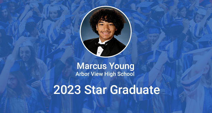 ClarkCountySch's tweet photo. Way to go Marcus Young! Marcus is being recognized as @TheOfficialAVHS 2023 Star Grad! Marcus has gone above and beyond in his academics and extracurricular activities. Read more about his story here: https://t.co/yEMmJPbAII #StarGrad #WeAreCCSD https://t.co/Ax0bCqbdoS