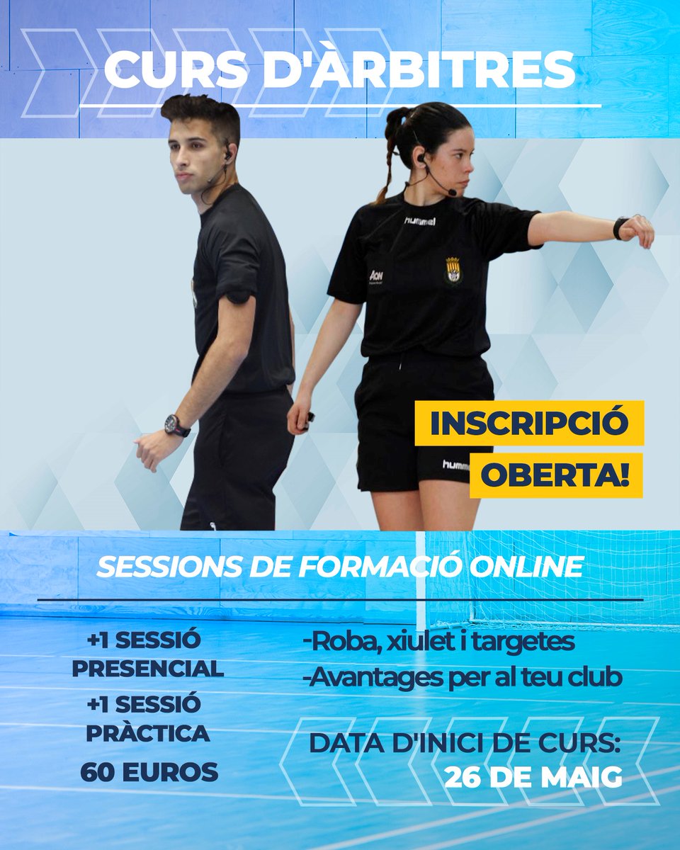 FCHArbitres's tweet image. 🔥 Us convoquem a un nou 𝗖𝗨𝗥𝗦 𝗗'À𝗥𝗕𝗜𝗧𝗥𝗘𝗦, en format semipresencial, que es durà a terme del 26 de maig al 30 de juny de 2023!

📆 Dates i horaris

👉 Fase on line asincrònic: Del 26 de maig al 30 de juny