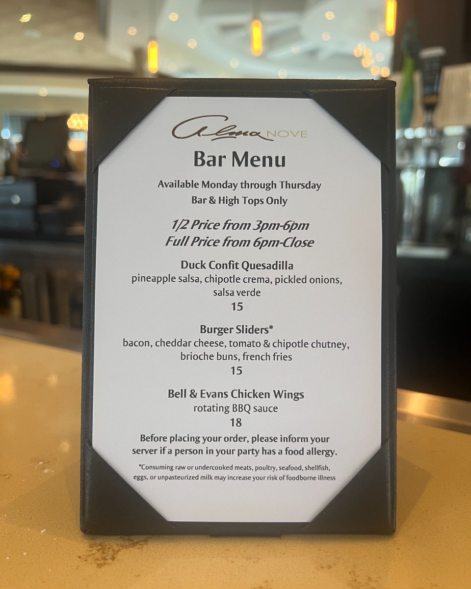First look at our new bar menu!

Stop by to indulge in our Burger Sliders, Duck Confit Quesadilla, and Bell &amp; Evans Chicken Wings.