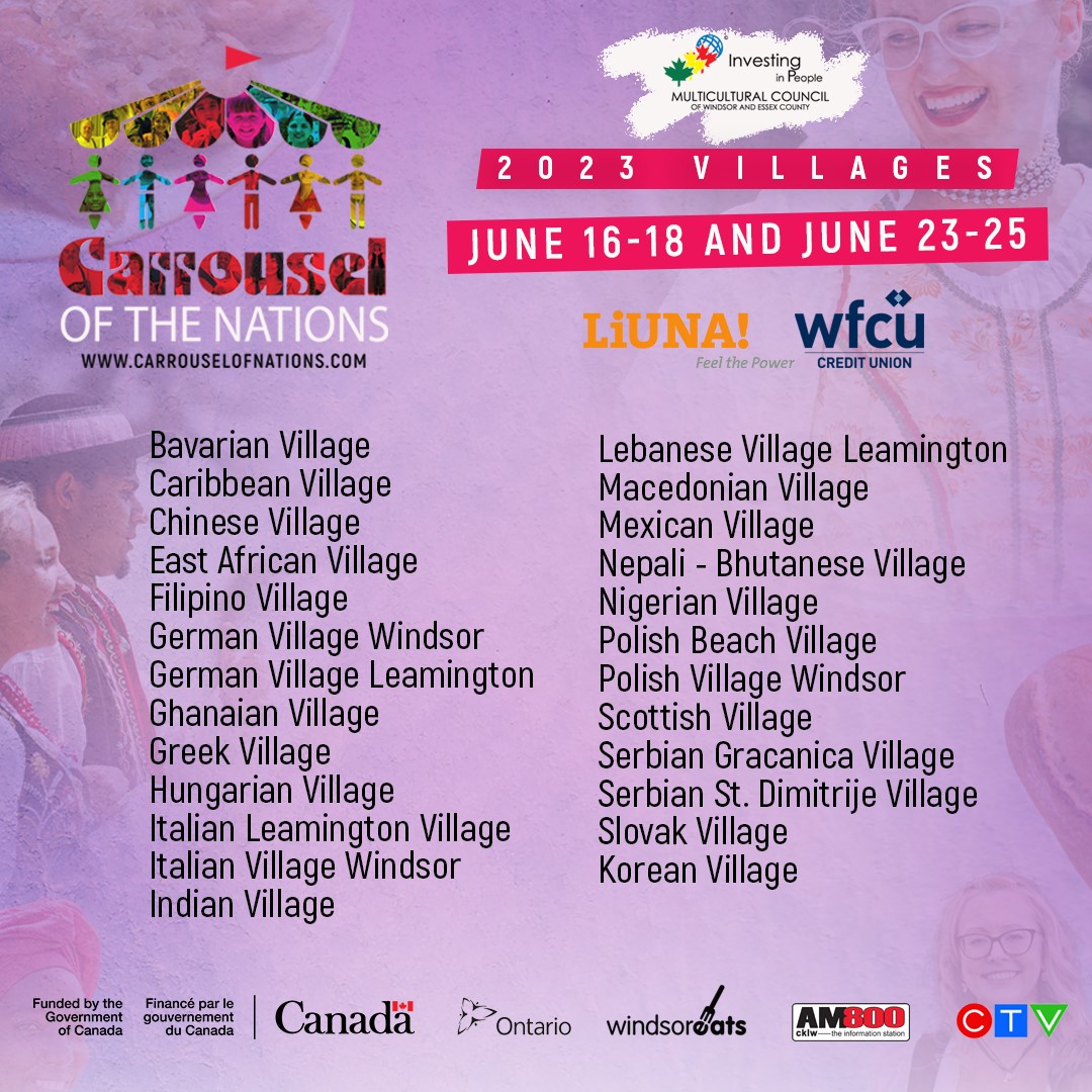 MultiCulturalCl's tweet photo. The MCC is pleased to announce the 2023 Carrousel of the Nations Villages – 25 in total!
In its 48th year, Carrousel is your chance to travel the world without leaving Windsor-Essex.
Join us June 16-18 and 23-25 as we celebrate the diversity that makes our region so amazing. https://t.co/nJgsfkQNf3
