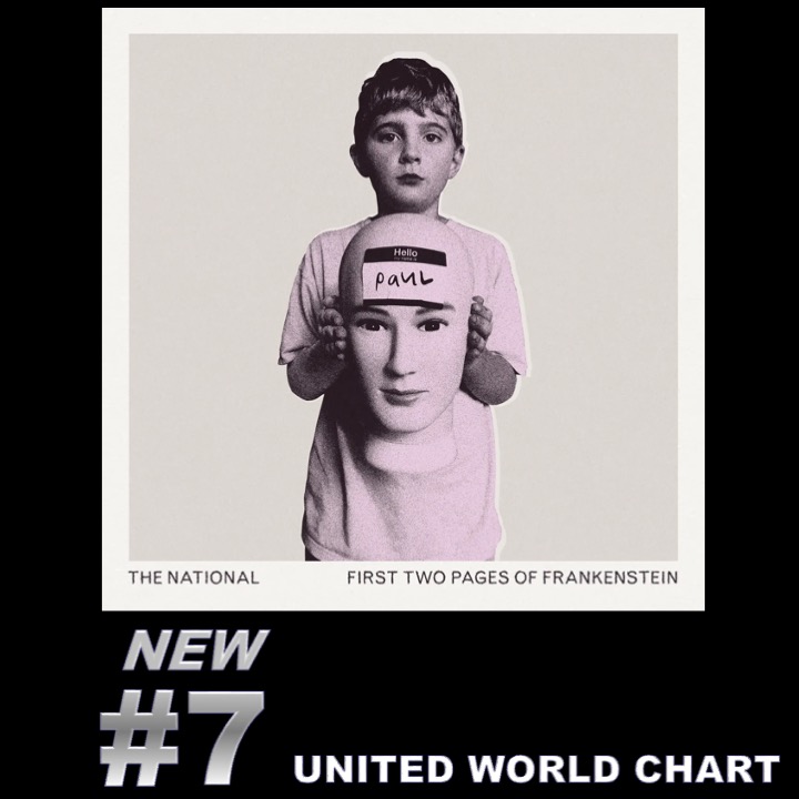 WORLDMUSICAWARD's tweet photo. American rock Band #TheNational land at #7 on the #UnitedWorldChart with their 9th studio album #FirstTwoPagesofFrankenstein ft. #TaylorSwift & #PhoebeBridgers, which sold 66,000 equivalent units in its 1st week after debuting at #1 in Belgium (Flanders), the Netherlands, Ireland & Portugal! 💪💿💥7️⃣🌎🔥👑👑👑👑👑💚