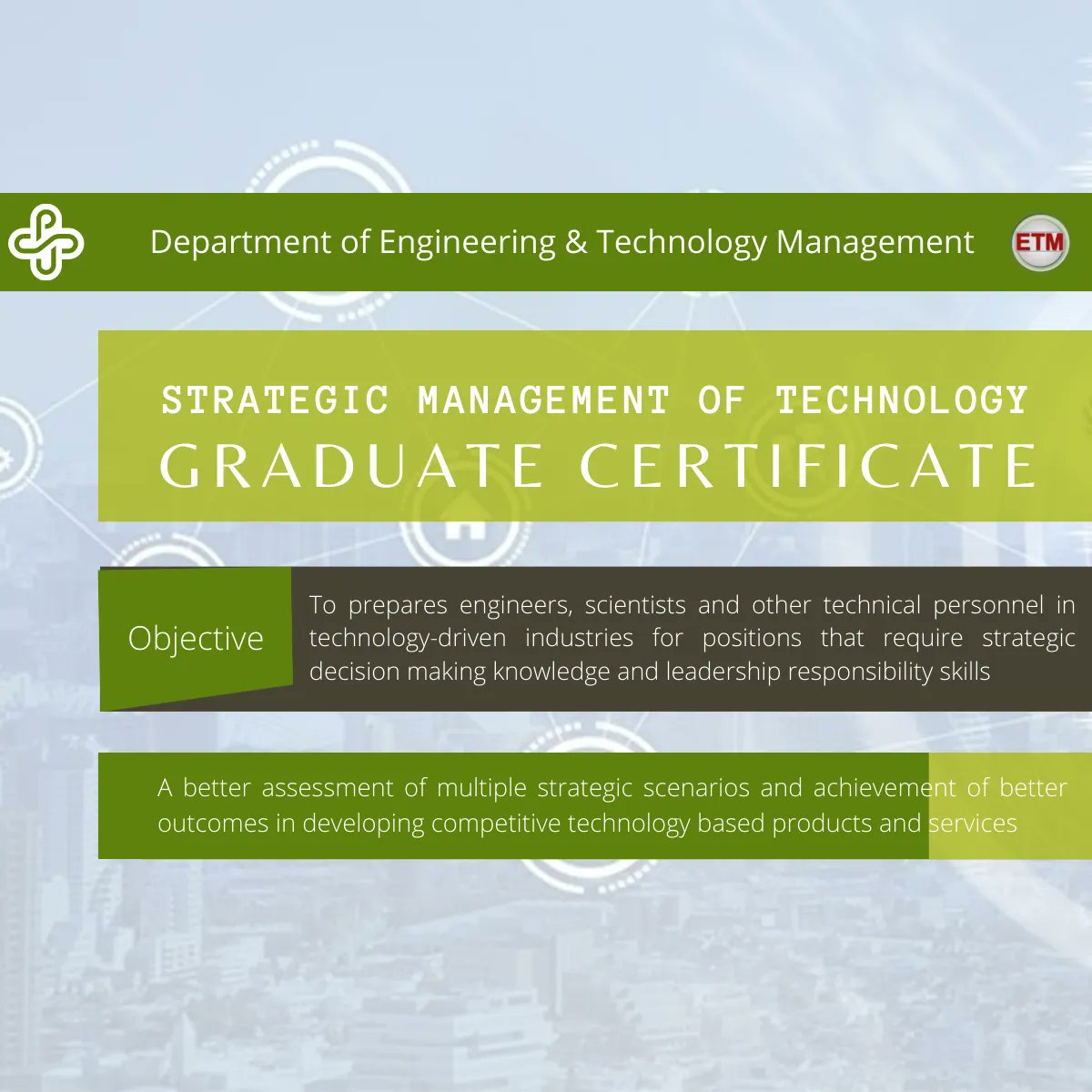 Interested in adding a Graduate Certificate to your degree? Four additional classes will get you the Graduate Certificiate in Strategic Maangement of Technology with the ETM Department. buff.ly/41FRwlr We'll see you in class!
<a href="/MaseehCollege/">Maseeh College of Engineering and Computer Science</a> 
#graduatecertificatepdx