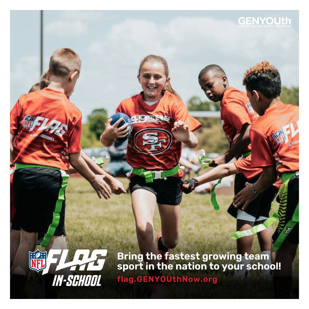 NewEnglandDairy's tweet image. Today is your LAST DAY to apply for @GENYOUthNow's #NFLFLAGInSchool grant for the 2023-24 school year!
Bring the nation’s fastest growing #teamsport to your school &amp;amp; help build a healthy, lifelong foundation of #physicalactivity for your students. Apply: bit.ly/3LaAshj