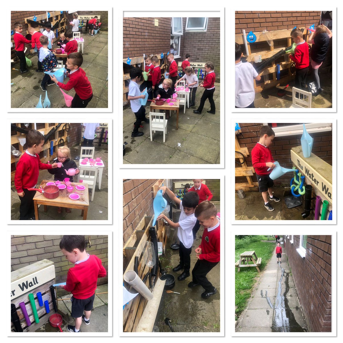 RedHallSchool's tweet photo. Our brand new water area was up and running today and was a massive hit with the children. Anyone for a cup of tea? 😁😁
#opal
#weareCARING 
@IngridW62548287 @OPAL_CIC https://t.co/tzBOMdts7l