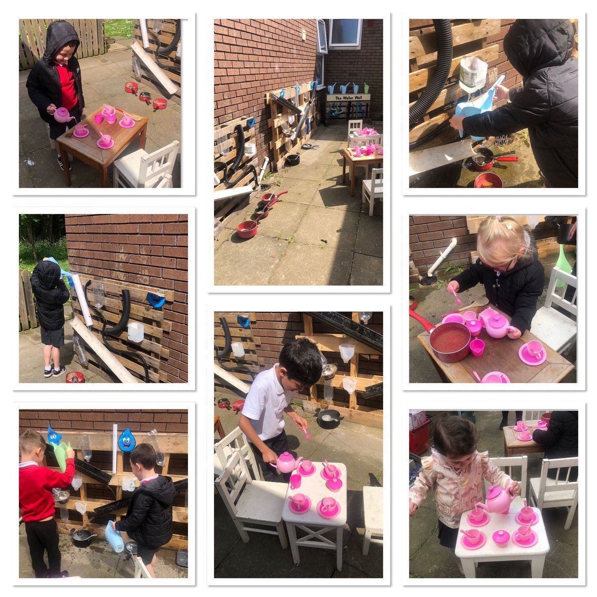 RedHallSchool's tweet photo. Our brand new water area was up and running today and was a massive hit with the children. Anyone for a cup of tea? 😁😁
#opal
#weareCARING 
@IngridW62548287 @OPAL_CIC https://t.co/tzBOMdts7l