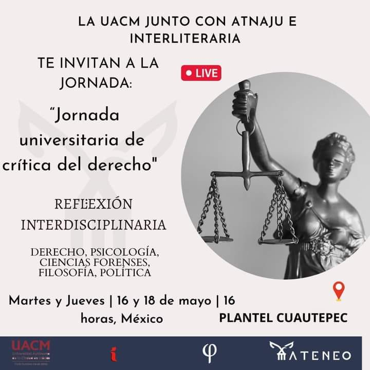 ☘️"Jornada universitaria crítica del Derecho"
🍒 Registro:docs.google.com/forms/d/18c-m5…
⭐️⭐️Mayo 16 y 18 a las 16 horas(México).