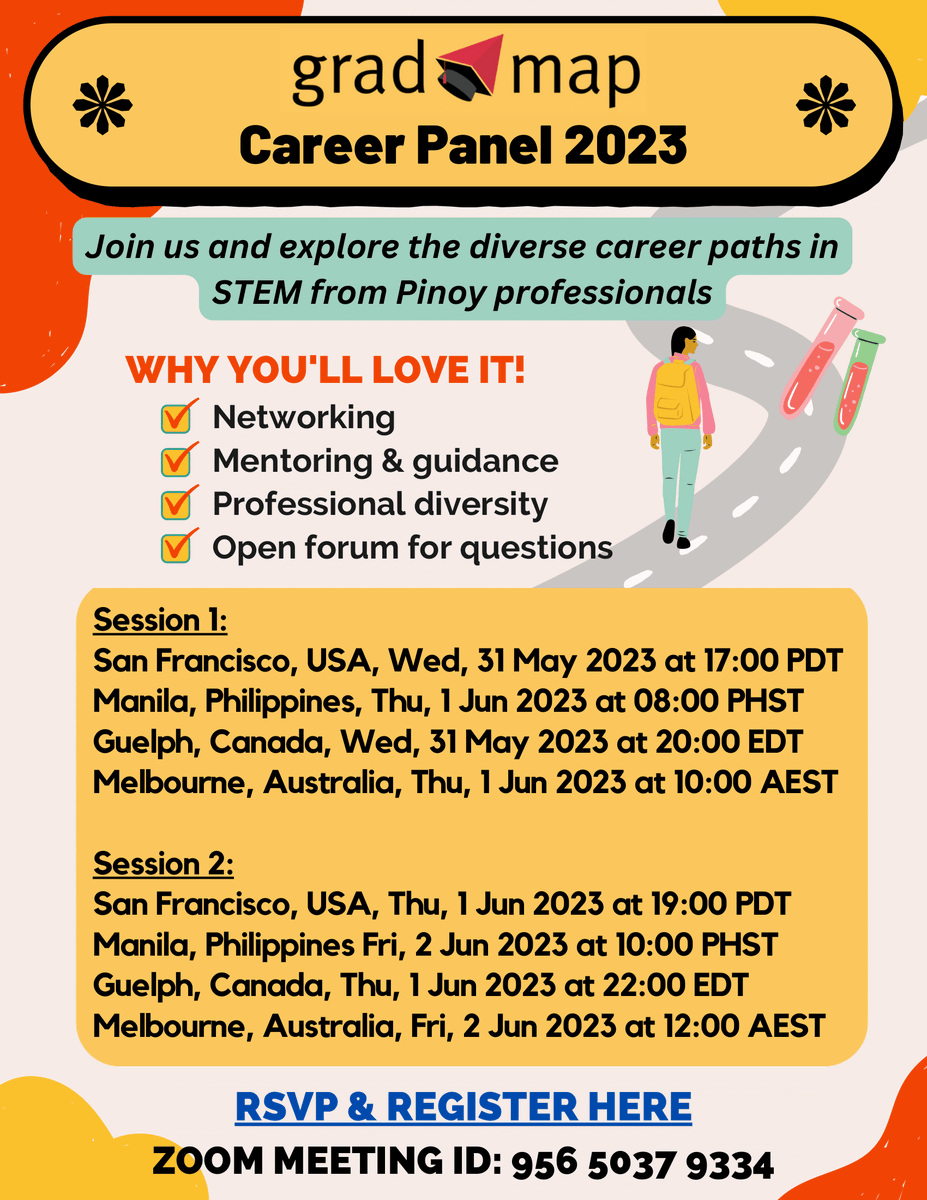 gradmap_ph's tweet image. Career-in mo na yan! 🏆
Get ready for the ✨GradMAP Career Panel 2023✨, a great opportunity for aspiring pinoys in STEM to ask experienced professionals about their field and career in the Life/Physical Sciences, Tech, Business, + more! 

#sciencePH #career #mentorship