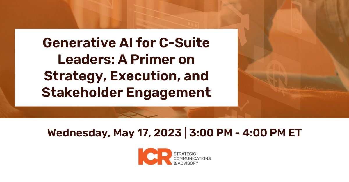 ICRPR's tweet photo. Don't forget to register for this week's Industry Outlook Event – Part 1 of our Generative AI Series! The live webinar will take place TOMORROW, May 17th, at 3pm ET. Register now: https://t.co/1VGZH6yz07 https://t.co/bAgyU0RqqL