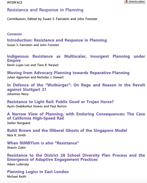 Interface #freetodownload "In all the cases, we can wonder whether resistance to change is driven by racism or conspiracy theories, threatens a greater good,or reflects justifiable distrust of oversold initiatives or governmental overreach". #planning 
tandfonline.com/doi/full/10.10…