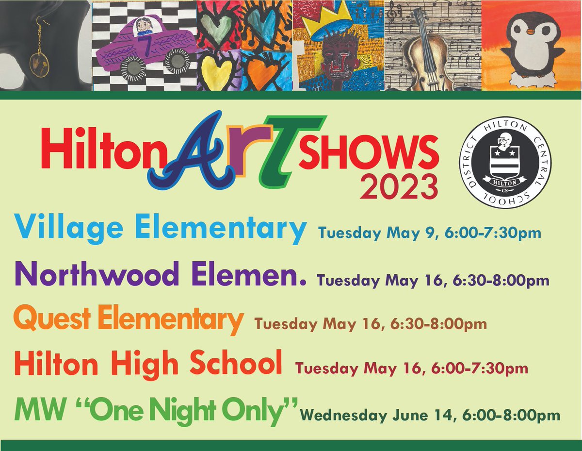 Tonight <a href="/HiltonCSD/">Hilton CSD</a> hosts 3 amazing Art Shows! Northwood and Quest Elementary Schools, and Hilton High School! Go see some amazing work from our incredibly talented student-artists! #thearts #artshow