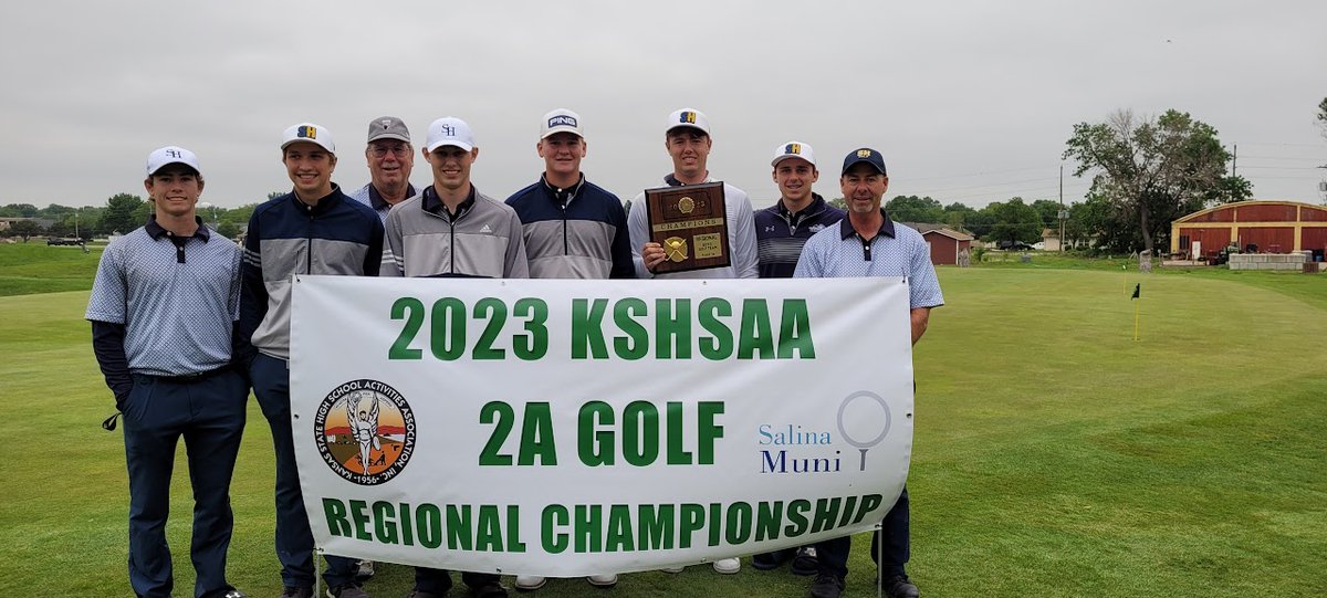 golfcat1's tweet photo. Salina Sacred Heart Knights are Regional Golf Champs with a season low score of 288.   Michael Matteucci took medalist honors (70), Walker Tuttle (72) to take 2nd,  Hunter Newell (72) to take 3rd, Luke Newell (74) to take 4th,  Max Ehrlich (77) to take 5th and Jason Marrs (96). https://t.co/9sU1U48AHq