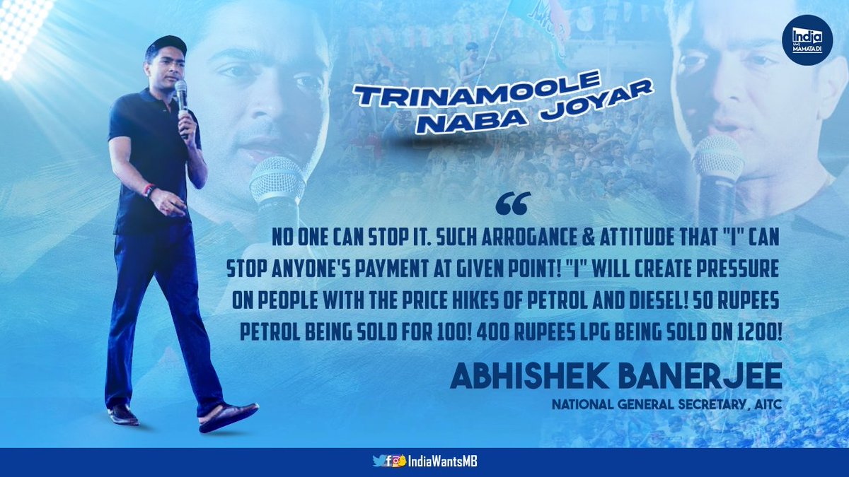 IndiaWantsMB's tweet image. LPG:Around 1200
Petrol:Crossed 100
Diesel:About to cross 100

Be it #AcheDin or #AmritKal,it's nothing but a failed govt. led by @narendramodi ji.Our Nat'l General Secretary @abhishekaitc condemned on the price hikes which does not let people live peacefully.

#IndiaWantsMamataDi