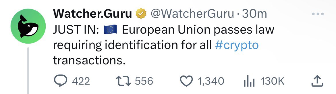 EU passes law requiring identification for all crypto transactions