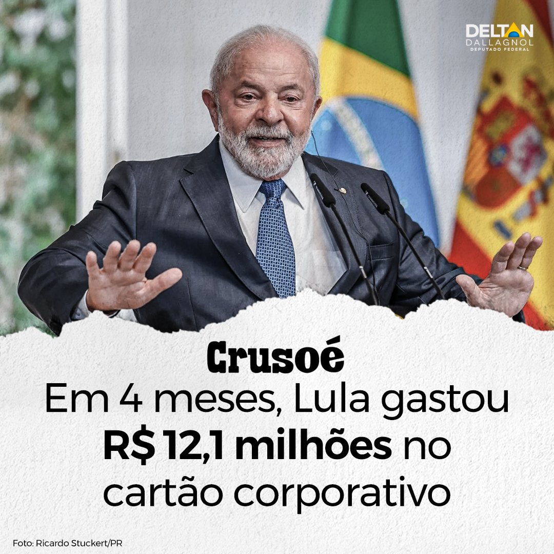 Deltan Dallagnol (@deltanmd) on Twitter photo Lula costuma fazer discursos criticando a ostentação da classe média, critica quem trabalha e paga de seu próprio bolso, enquanto ele gasta milhões no cartão de crédito e quem paga a conta somos nós.
Um absurdo!! Lula costuma fazer discursos criticando a ostentação da classe média, critica quem trabalha e paga de seu próprio bolso, enquanto ele gasta milhões no cartão de crédito e quem paga a conta somos nós.
Um absurdo!!