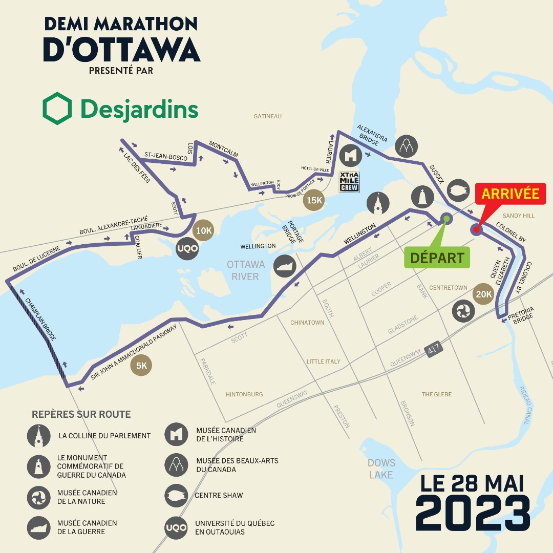 OttawaRaceWknd's tweet photo. 2023 apporte un nouveau parcours pour le Demi-marathon d'Ottawa présenté par @DesjardinsGroup, un parcours qui vous emmène le long de la rivière des Outaouais, traversent le pont Champlain et passent par la Colline du Parlement. Plus d'informations ici: https://t.co/OXCmPydhch https://t.co/2h0nz15GN6