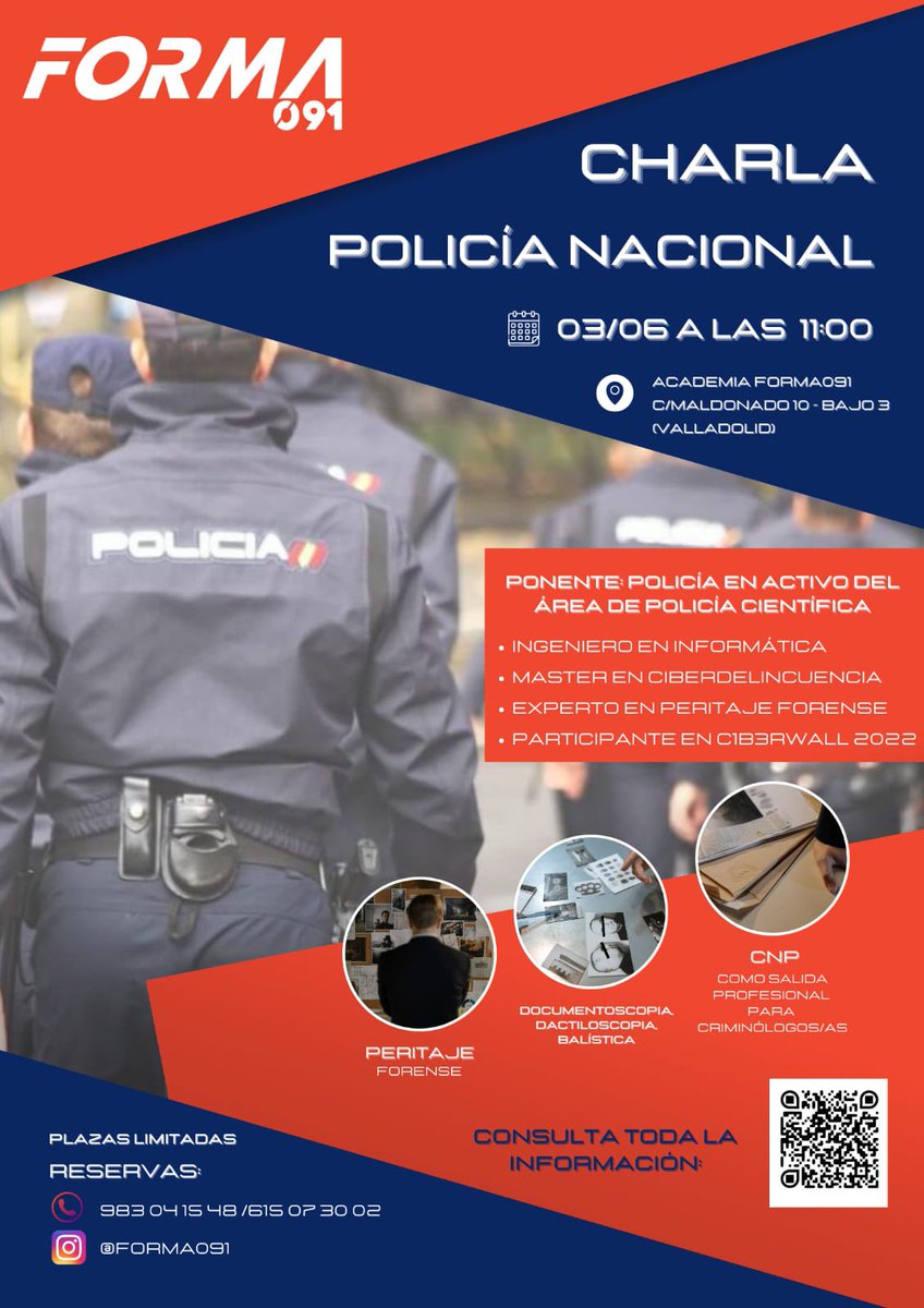 Charla gratuita sobre #policia #cientifica 

Interesante no solo para opositores, también para estudiantes de #criminología  y miembros de las FCS

Que no te quiten tu plaza