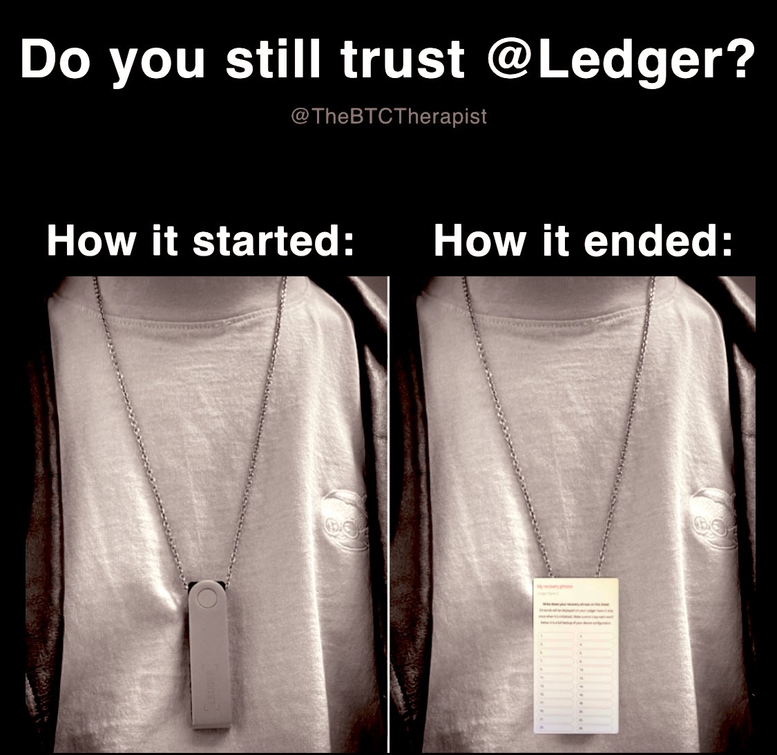 TheBTCTherapist's tweet image. Trust NO ONE. Be your OWN bank. #BTC