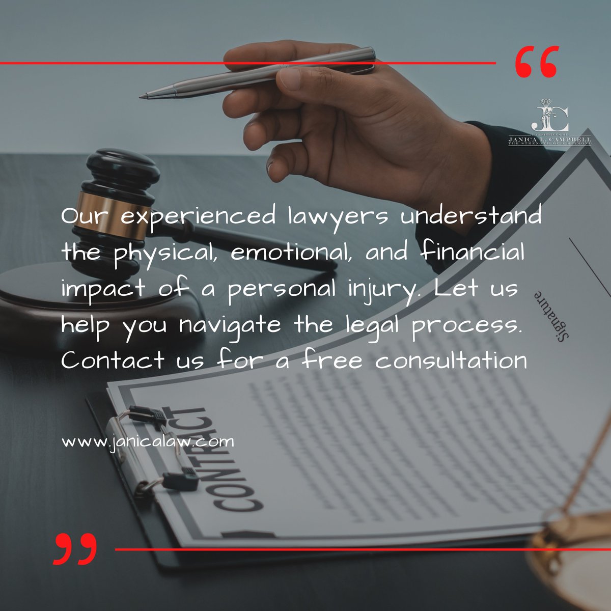 🔒💼 Our experienced lawyers understand the physical, emotional, and financial impact of a personal injury. Let us help you navigate the legal process.
.
👉 𝐕𝐢𝐬𝐢𝐭 𝐍𝐨𝐰, 𝐋𝐢𝐧𝐤 𝐈𝐧 𝐁𝐢𝐨.
👉 𝑭𝒐𝒓 𝑴𝒐𝒓𝒆, 𝑭𝒐𝒍𝒍𝒐𝒘 @janica_law
.
#PersonalInjuryLawyers #LegalAdvice