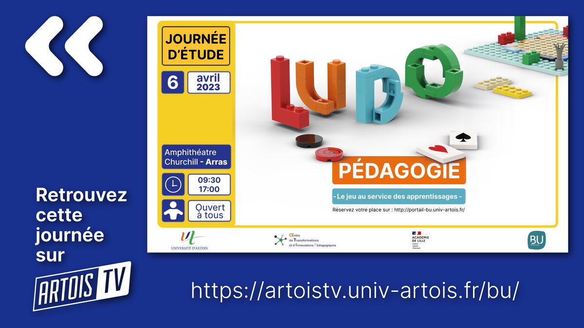 Pour voir, ou revoir les interventions de la journée d'étude "La ludopédagogie : le jeu au service des apprentissages", une seule adresse : artoistv.univ-artois.fr/bu/journees-de…

Pour retrouver le programme de la journée : portail-bu.univ-artois.fr/fr/la-ludopeda…