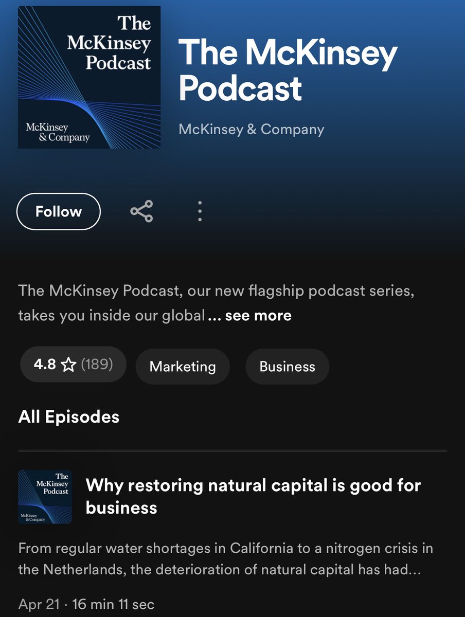 Dulu tiap kali antar jemput istri ke RS, ngabisin waktu ~60 menit pp. Di perjalanan selalu dengerin ini:

1. The Strategy Skills Podcast
open.spotify.com/show/12g3JU376…

2. The McKinsey Podcast
open.spotify.com/show/4dyjRTP9x…

Banyak insight cara komunikasi dan negosiasi yang bagus.