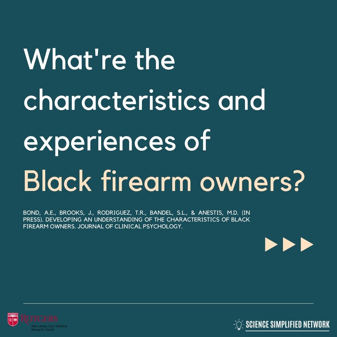 Allie Bond (@alliebond12) on Twitter photo 1/9 New paper with @JasminBStephens <a href="/taylor_psych/">Taylor Rodriguez</a> <a href="/BandelShelby/">Shelby Bandel</a> and <a href="/PsychBrownBag/">Mike Anestis, PhD</a> out today! We wanted to better understand the characteristics and experiences of Black individuals who own firearms. Here's a thread on what we found. 1/9 New paper with @JasminBStephens <a href="/taylor_psych/">Taylor Rodriguez</a> <a href="/BandelShelby/">Shelby Bandel</a> and <a href="/PsychBrownBag/">Mike Anestis, PhD</a> out today! We wanted to better understand the characteristics and experiences of Black individuals who own firearms. Here's a thread on what we found.