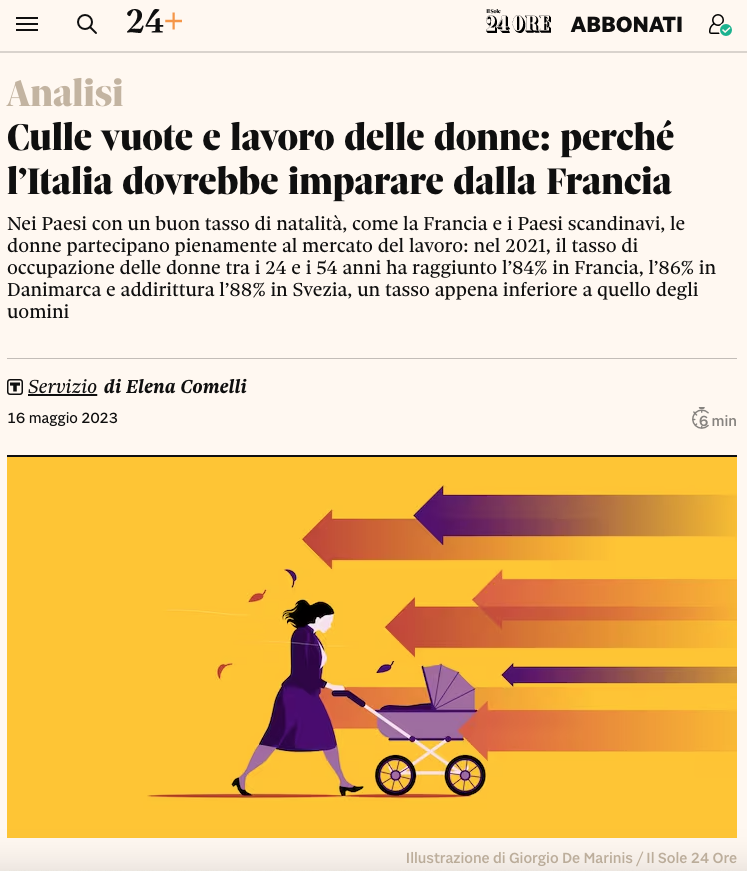 Le #francesi sono più libere delle #italiane
ma fanno molti più figli:
1,84 nati per donna contro 1,25
1 su 2 nasce fuori dal matrimonio.
Il segreto è uscire dalla famiglia tradizionale
dove le #donne si sentono costrette
in un ruolo subalterno.#cullevuote
24plus.ilsole24ore.com/art/culle-vuot…