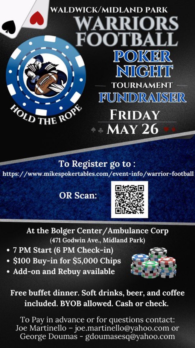 Help support the Warriors football program. It will be a fun night!