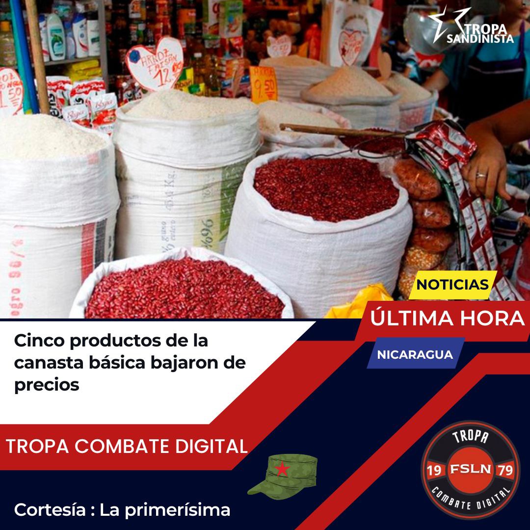 NICARAGUA 🇳🇮 

MIFIC destaca en su informe semanal sobre el monitoreo de precios que realizan en los mercados populares de Managua, Masaya y Granada, de la baja de precios de  cinco productos de la canasta básica. 

#16Mayo
#MayoVivaSandino 
@TE2021