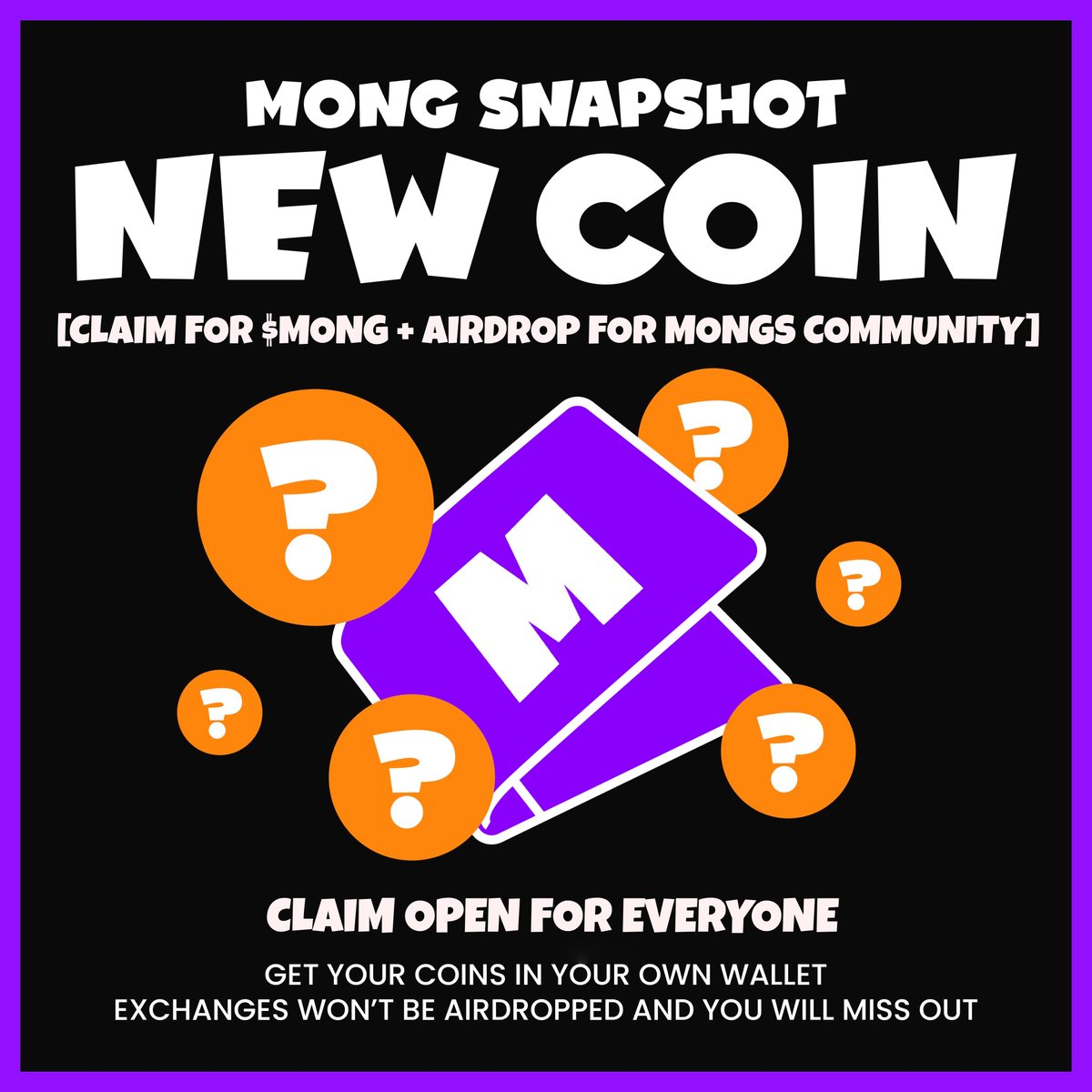 Mong_COlN's tweet photo. 🚨 Big news for $MONG Community 🚨

We’re excited to push out some $MONG token rewards to our community  

✅ Holders will receive a NEW COIN
✅ Claim available for EVERYONE
✅ Mongs NFT holders get an airdrop

 Claim here https://t.co/UJNz23jAmp 

Don’t miss the $MONG Show 🔥 https://t.co/ROwUmOdVtW
