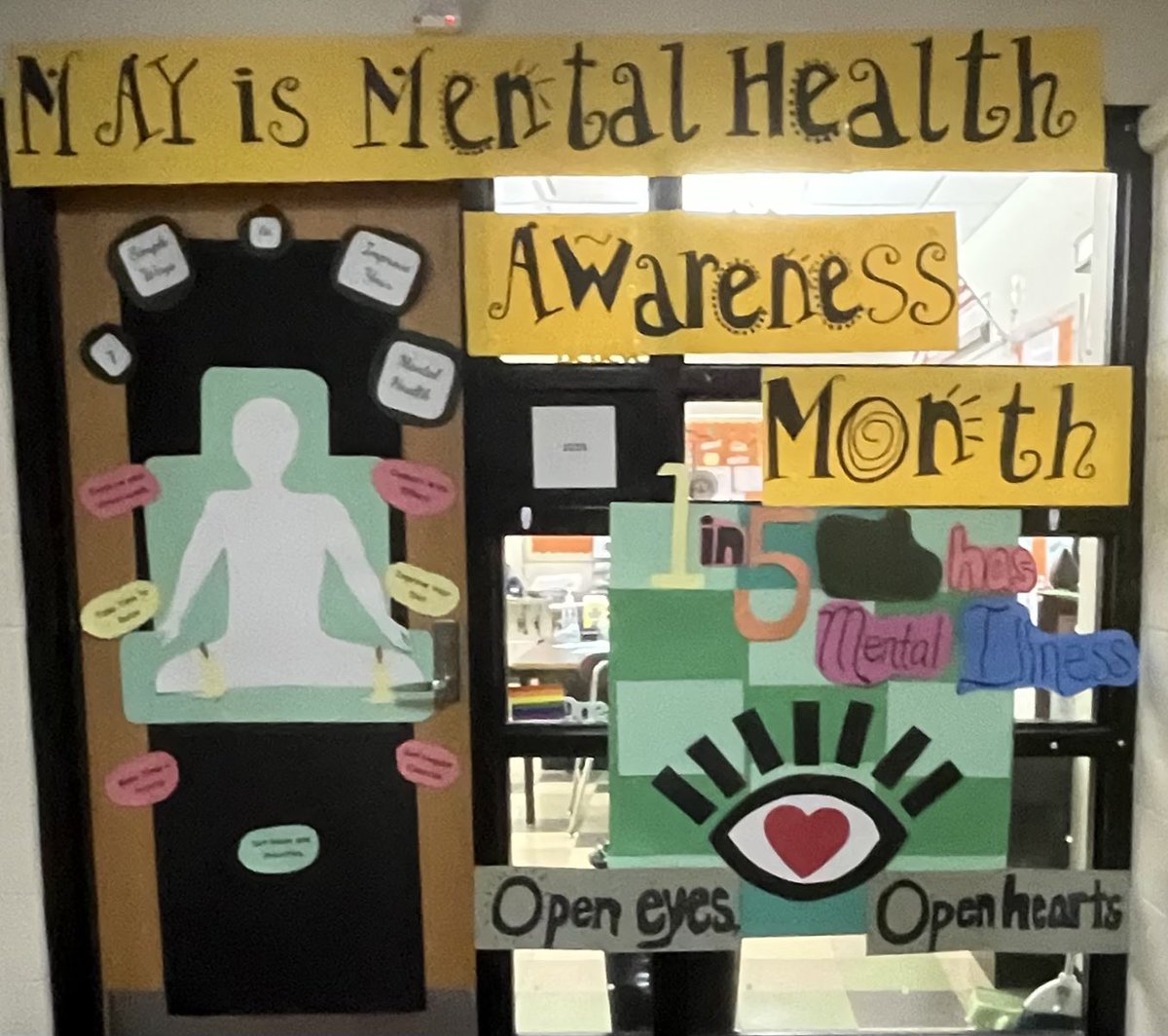 KA_CrimsonTimes's tweet photo. May is Mental Health Awareness Month! Classroom 2235 celebrates by decorating their front door. @crimson_times https://t.co/6ukeQMUHKR