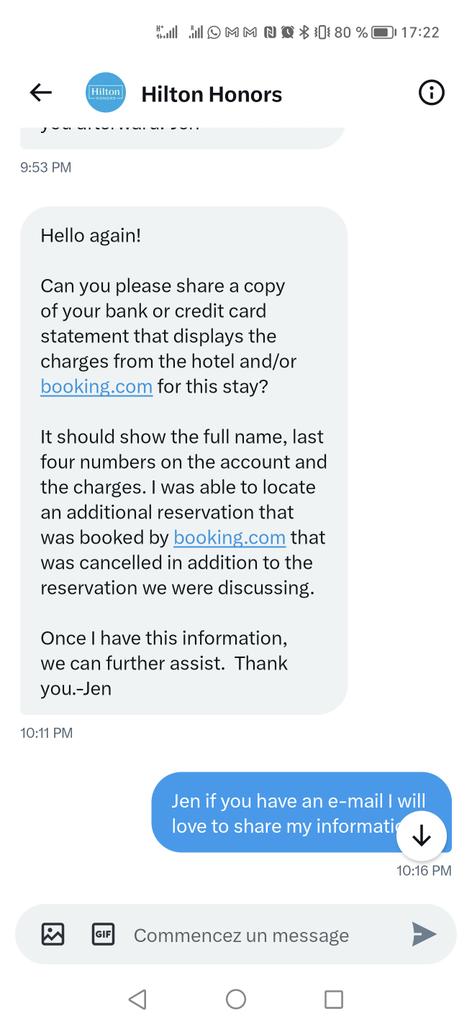DeeJayHope4's tweet photo. @bookingcom @HiltonHonors @Hilton @HiltonWaikoloa @bookingcom @HiltonHonors @HiltonWaikoloa I have @Hilton on ➡️saying they have 2 reservations and ➡️ @bookingcom saying: there was just one reservation?
How is it possible? @HiltonWaikoloa
@ufcqc71 @afpfr Voilà pour quelles raisons il ne faut pas choisir vos vacances avec eux ! https://t.co/2HKk9OoD3T