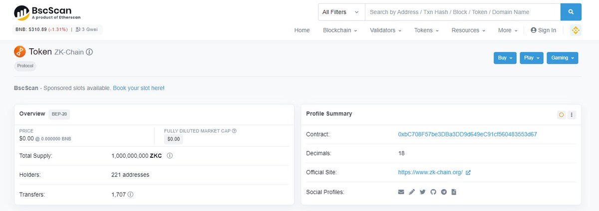 📢We are happy to announce that Zk-Chain ($ZKC) has been officially listed on BscScan.