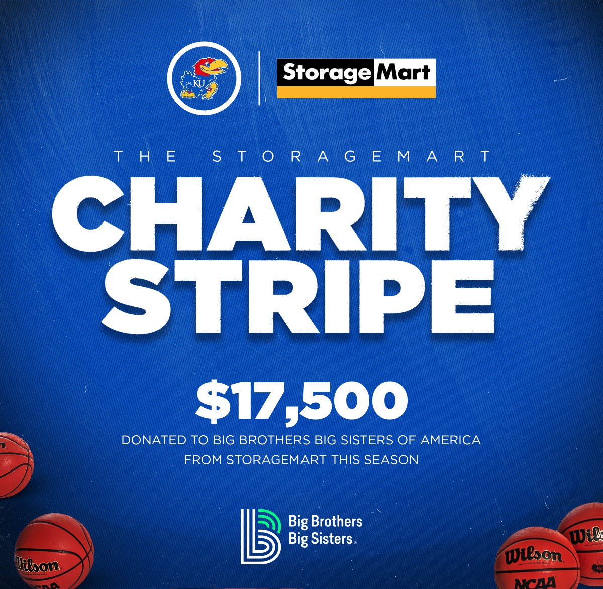 KUAthletics's tweet photo. For every free throw made by @kuhoops and @kuwbball this past season, @StorageMart donated to Big Brothers Big Sisters of America for a total of $17,500
#StoreItForward https://t.co/3LisBu4pBf