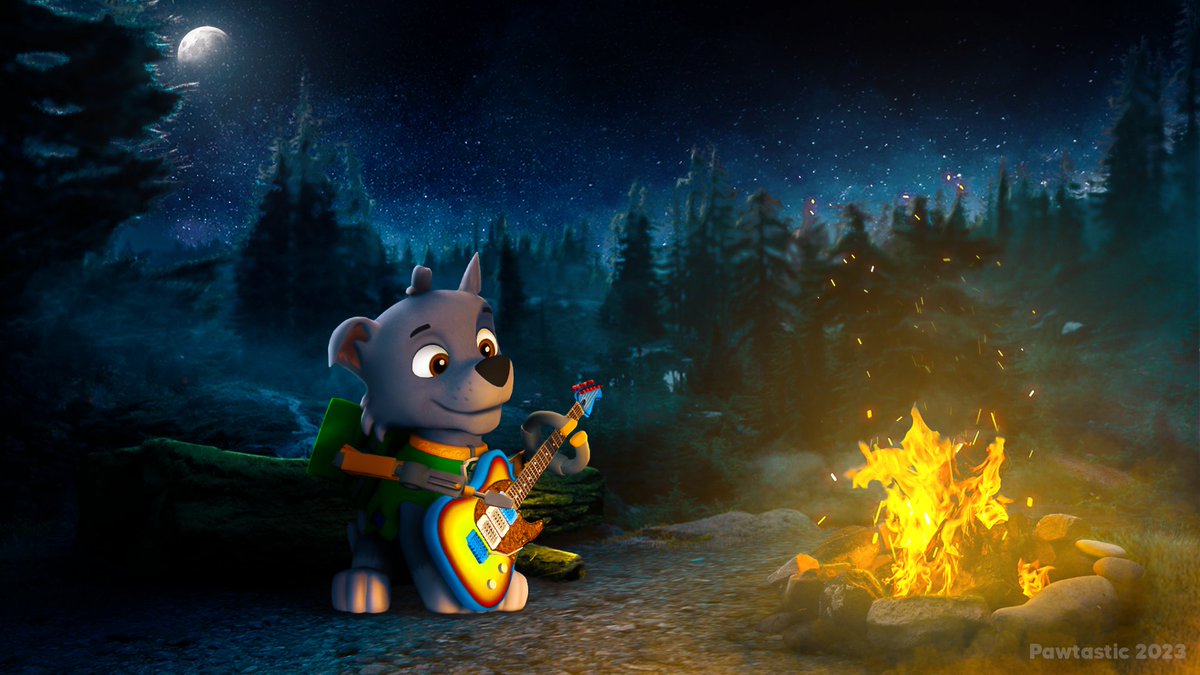 Pawtastic4's tweet photo. Rocky just chilling and playing his guitar at the campfire https://t.co/7qaverzOpB