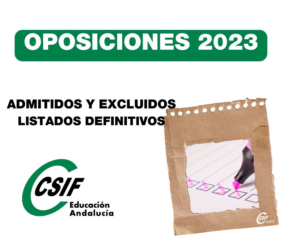 📚📚📚 OPOSICIONES 2023 - PUBLICADOS LISTADOS DEFINITIVOS

📲📲 Ya puedes consultar el listado de admitidos y excluidos definitivos de las oposiciones de 2023.

✅ Mañana 17 de mayo se activará la plataforma para adjuntar los méritos del baremo de oposiciones.

🟢 También está