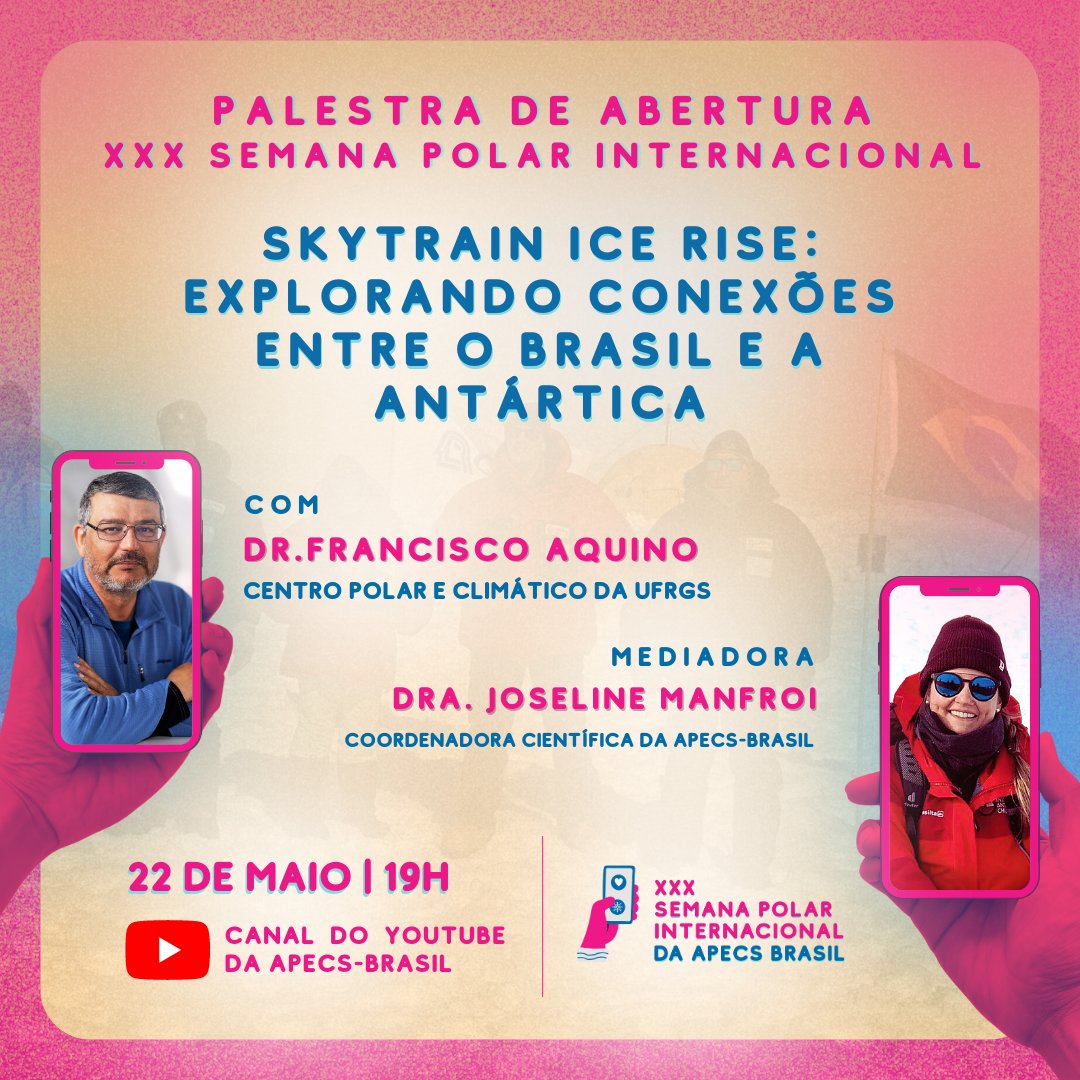 APECSBrasil's tweet photo. A XXX Semana Polar Internacional está prestes a iniciar em diversas escolas do país. E para abrir a semana, convidamos o Dr. Francisco Eliseu Aquino, do Centro Polar e Climático da UFRGS, para falar sobre o módulo Criosfera 2. #xxxspi #cienciabrasileira https://t.co/mW510QdJTB