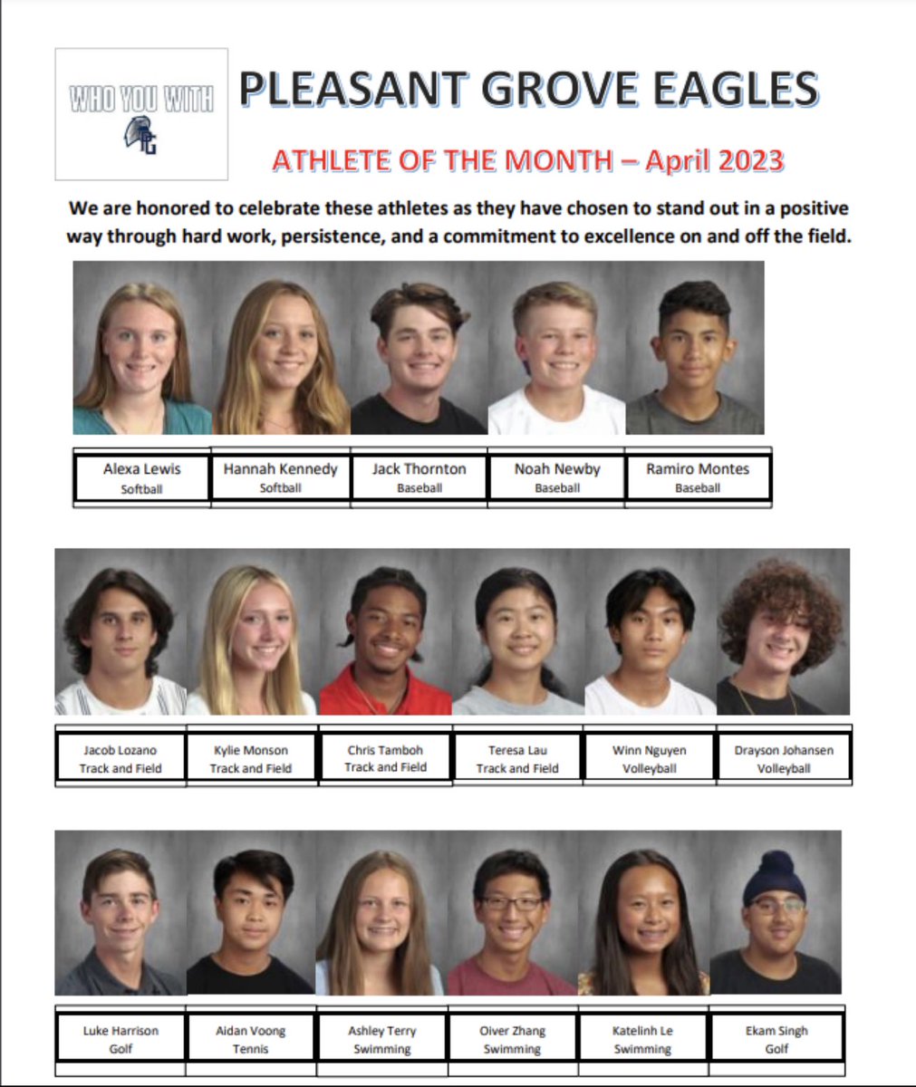 Congratulations to these April Athletes of the Month. They have contributed positively to their respective athletic teams.

#EagleStrong🦅 #AthleteoftheMonth