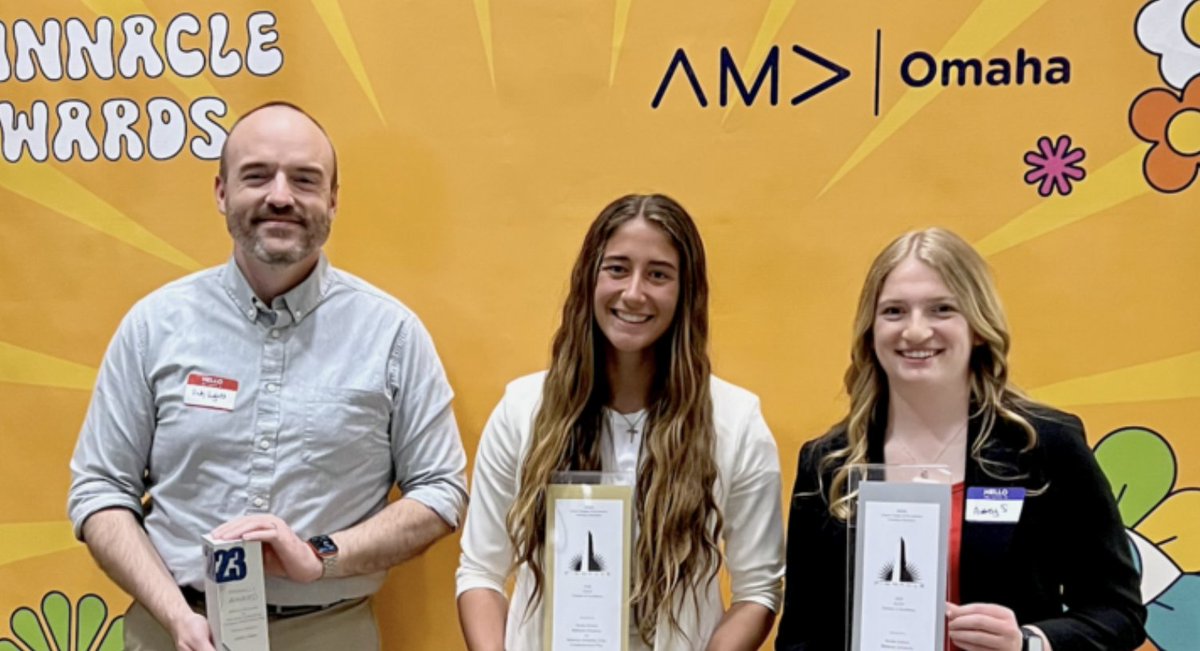 BellevueU's tweet photo. Wow, Bellevue University marketing students have done it again! Audrey Sandfort, Alexa Sidel, and Andy Hughes, swept the student category awards the @AMA_Omaha Pinnacle Awards. 

Let's give them a round of applause for their amazing achievements! 🎉👏 https://t.co/L2jEyehLYR https://t.co/yLDCJxnEpY