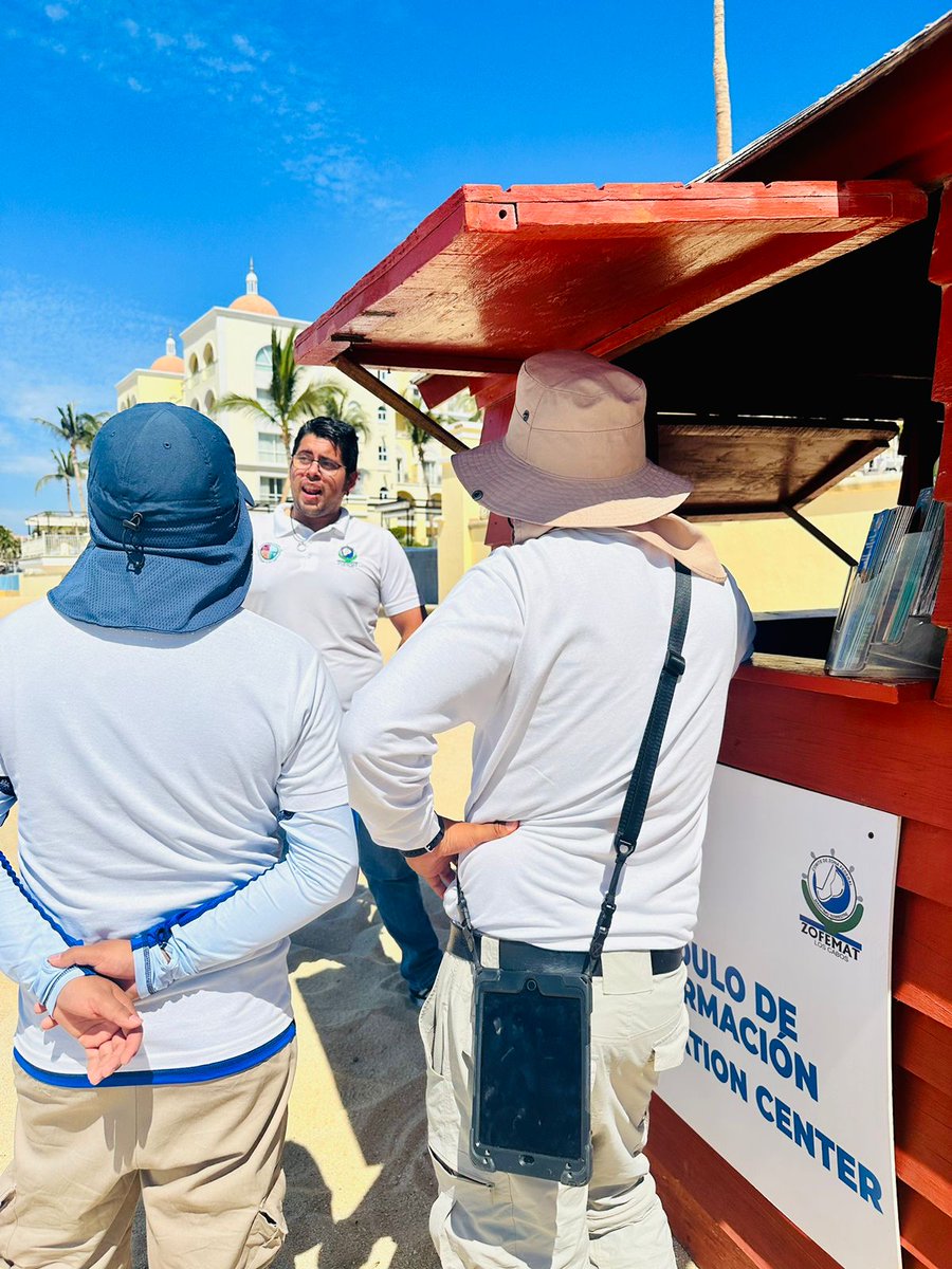 LosZofemat's tweet photo. Nuestro Coordinador Municipal de ZOFEMAT Los Cabos, Lic. Jorge Alonso Meza Núñez, en compañía del Coordinador Operativo, Delegacional y del Personal de Educación Ambiental y Certificación de Playas,  inicio de la auditoría y la revisión del programa BLUE FLAG México 2023. https://t.co/yNhcr0R5zX