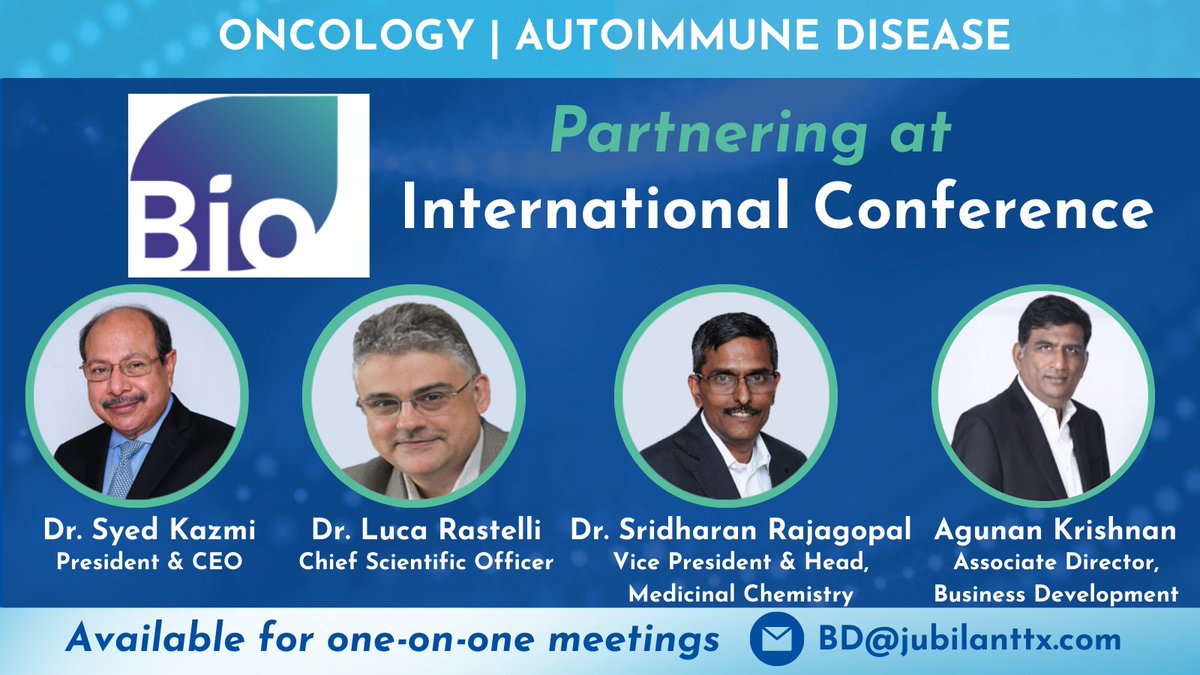 Jubilant Therapeutics is attending <a href="/IAmBiotech/">Biotechnology Innovation Organization</a> International Convention &amp; is available for partnering. We look forward to discussing our differentiated, orally bioavailable clinical &amp; preclinical programs targeting oncology &amp; autoimmune disease. To partner bit.ly/3o4afbz