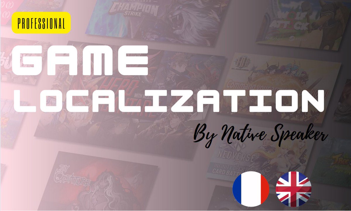 Shia2a's tweet image. 🎮 Level up your gaming experience! 🌐📚 

Specializing in EN &amp;gt; FR video game translations. 
🔄🇬🇧➡️🇫🇷 High-quality localization. 

Check out my Fiverr gig! 👉🔗 fr.fiverr.com/s/YD5dgQ or contact me directly!

#indiedev #indiegame  #VideoGameLocalization #Fiverr