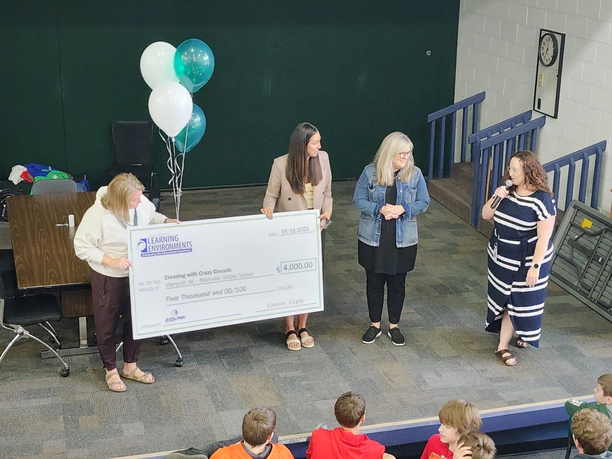 KlydonMMS's tweet photo. Congratulations to Becky Wynne for being awarded a $4000 grant from The Association for Learning Environments (KC Chapter)! Ms. Wynne applied for a $2k grant to purchase Crazy Circut Kits in March and was surprised today with not only winning but also winning double the amount! https://t.co/k17MyZUNpP