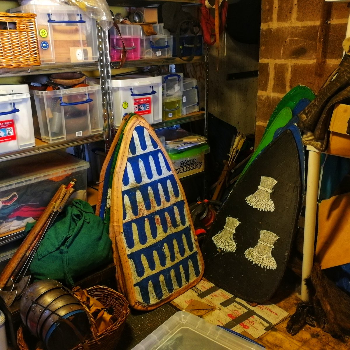 HistoricEchoes's tweet photo. It isn’t every day that you get #BehindTheScenes but for #MedievalMay here you are - deep into the kit mines (or having a glance inside the garage)
It’s exhausting keeping track of everything! https://t.co/llillf9CC6