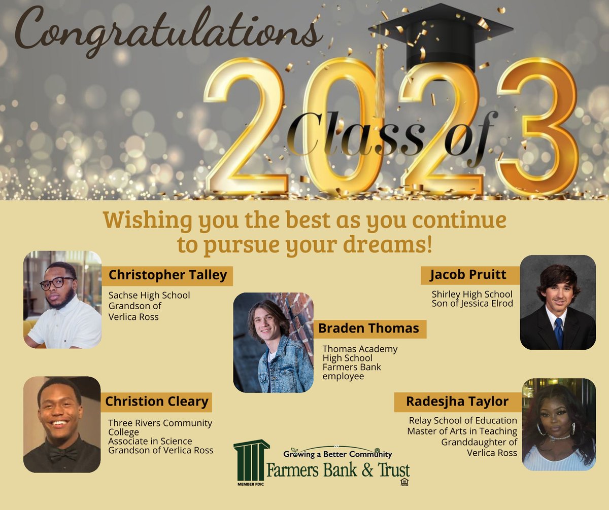 Congratulations to the Class of 2023! No matter what you have planned for your future, Farmers Bank can help you get there.