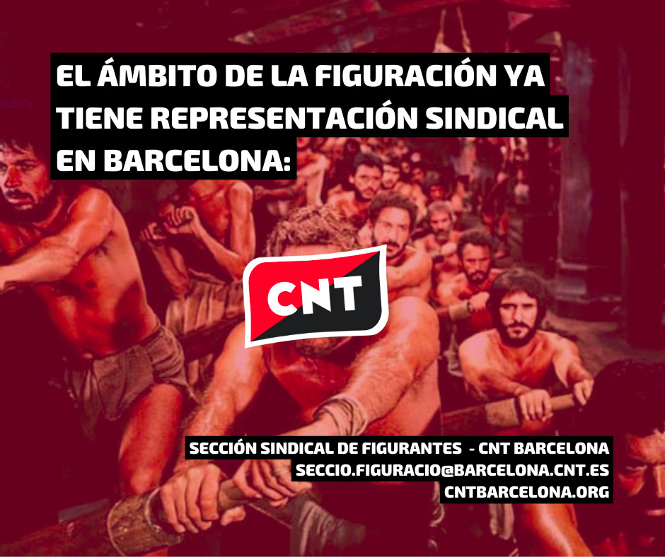 Sindical 📢 Los trabajadores y trabajadoras d la figuración en Barcelona ya tienen representación sindical en #CNT

Somos un grupo de trabajadores y trabajadoras del mundo del cine y la publicidad que ha decidido organizarse para luchar por nuestros derechos
#FiguracionConCNT
⬇️