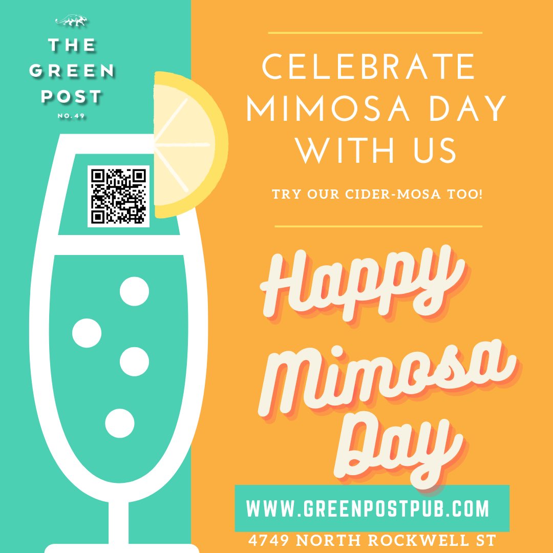 Happy Mimosa Day folks, come celebrate with us, it's 5 o'clock somewhere!

#greenpostcafe #greenpostpub #happymimosaday #mimosas #MimosaDay #NationalMimosaDay #lincolnsquare