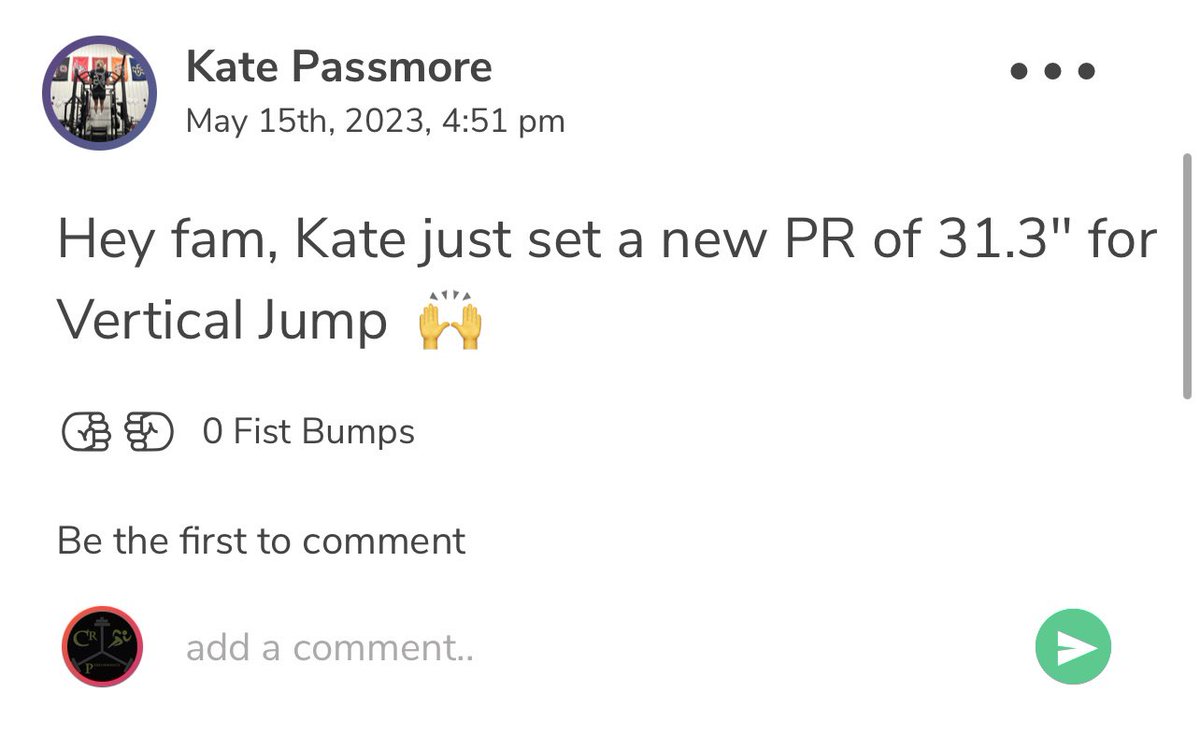 CRPerformanceT's tweet photo. Shoutout @Kate_passmore2 who has had her self a ridiculous week of training. 

- Broke her gym record and hit a 31.3” Vert (Jump Mat)

- Broke her gym record and hit a top speed of 18.59 mph (20yd Build in to 10yd sprint, Dashr)

- Tied for 2nd in Female Deadlift at 350lbs. https://t.co/o43nOAXeG8